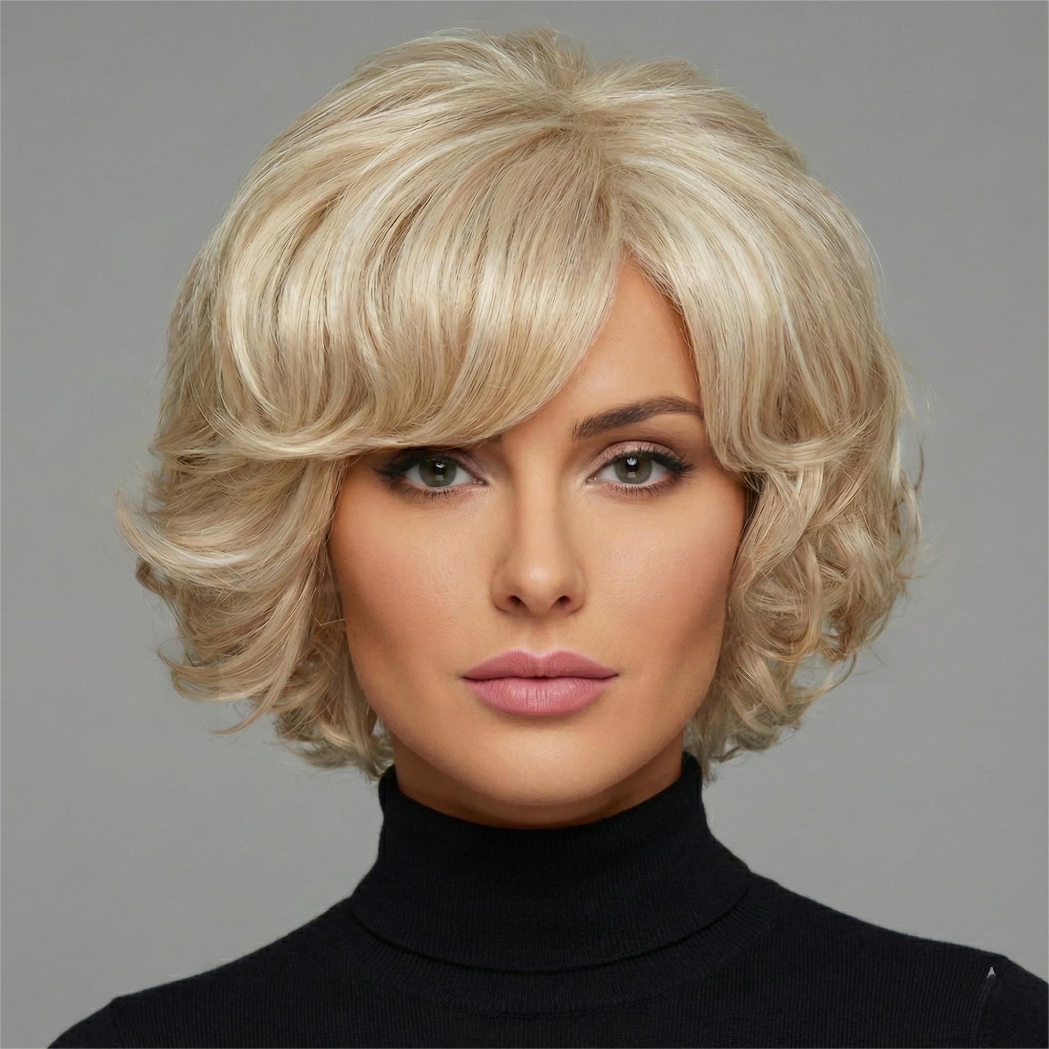 AIYLMZ Ladies Blonde Short Curly Side Part Wigs Layered Wigs Fluffy Nature Curly Wigs for Women Hair Heat Resistant Full Wigs Short Layer bangs Hair (Mixed Gold)