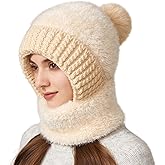 Women Balaclava One-Piece Skull Beanie Hat Neck Circle Scarf Ski Snow Winter Knit Fleece Cap Cold Weather