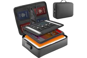 Fireproof Waterproof Document Bag with Lock - Mondoshop Portable Waterproof Document Organizer for Important File - Fire Proof Travel Storage Case with Zipper for Laptop, Passport, Certificates, Cards