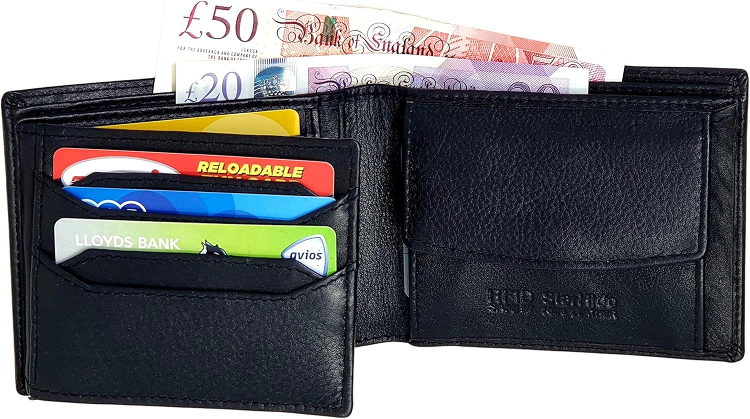 STARHIDE Mens Black Wallets Genuine Leather Coin & ID Pocket Multi Cardholder Wallet with RFID Protection - Image 4