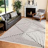YIHOUSE Washable Black and White Living Room Rug, Modern Striped 6x9 Area Rugs for Dining Room Table Non Slip, Large Farmhous