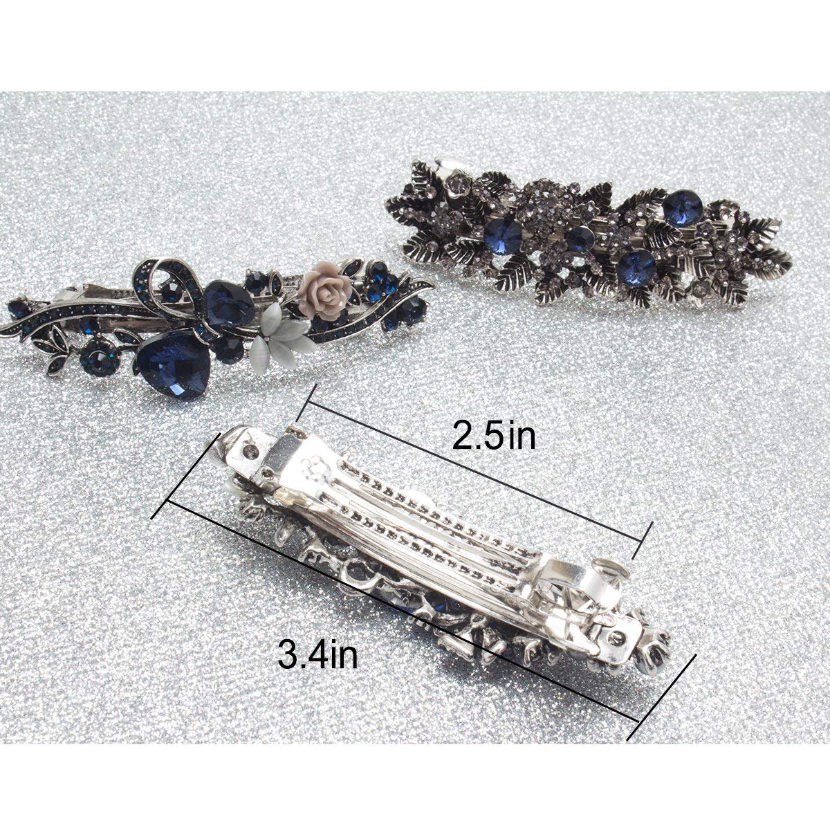 Kicosy Barrettes for Women Hair Barrettes for Women 3 Pack Vintage Shining Rhinestone Hair Barrettes Metal Flower Butterfly French Clip Faux Crystal Hair clip Spring Hair Barrette,Black and Navy Blue: Beauty