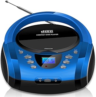 Tragbare Boombox | CD/CD-R | USB | FM Radio | AUX-In | Kopfhöreranschluss | CD-Player | Kinder Radio | Boombox | CD-Radio | Stereoanlage | Kompaktanlage (Cobalt Blue)