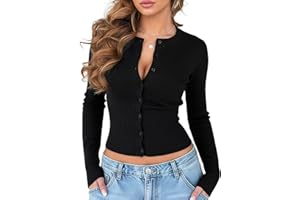 OZICERD Fall Knit Cropped Cardigan Sweaters for Women Lightweight Crew Neck Long Sleeve Button Open Front Crop Cardigan Y2k