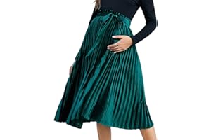 FUNJULY Maternity Skirts Velvet High Elastic Waisted A Line Pleated Ruffle Casual Flowy Swing Holiday Skirt with Belt