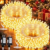 2Pack 66Ft 200LED String Lights, 13 Modes Warm White Christmas Lights | Timer Connectable Christmas Lights, Waterproof Plug-In Clear Wire Fairy Lights for Bedroom, Christmas Tree, Outdoor Indoor