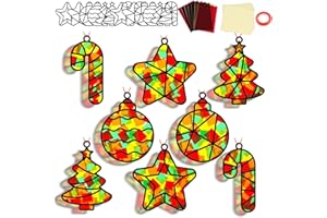 QOUBAI 32 Sets Christmas Theme Suncatchers Craft Kit DIY Window Stained Glass Effect Christmas Theme Paper Crafts Home School Classroom Decoration Kid Birthday Gift Creative Art Project Activity Game