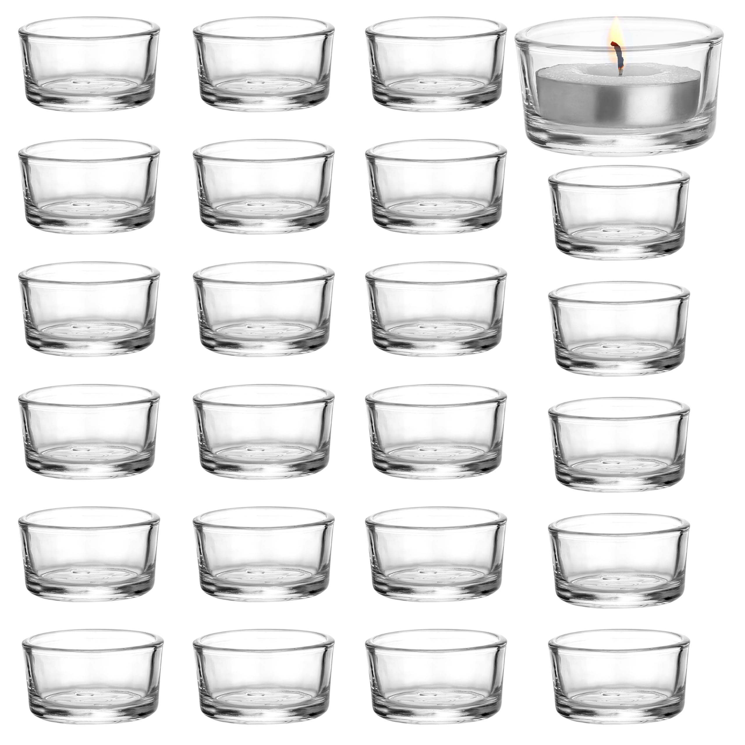 Belle Vous Glass Tea Light Candle Holders (24 Pack) - Votive Candle Holder Set for Home Decor, Weddings & Parties - Tealight Holders/Candleholders