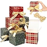 Zhanmai 30 Pack Christmas Gift Boxes with Lids 4 x 4 x 4 Inch Christmas Treat Boxes Xmas Party Favor with Champagne Ribbons for Xmas Holiday Wedding Birthday Party Gift Wrapping(Classical)