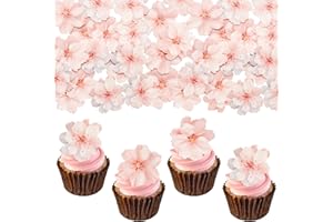 Gyufise 54Pcs Edible Cherry Blossoms Cake Decorations Edible Cherry Blossoms Cupcake Toppers Wafer Paper Flowers Cake Toppers for Baby Shower Kids Birthday Party Cake Food Decorations Supplies Pink