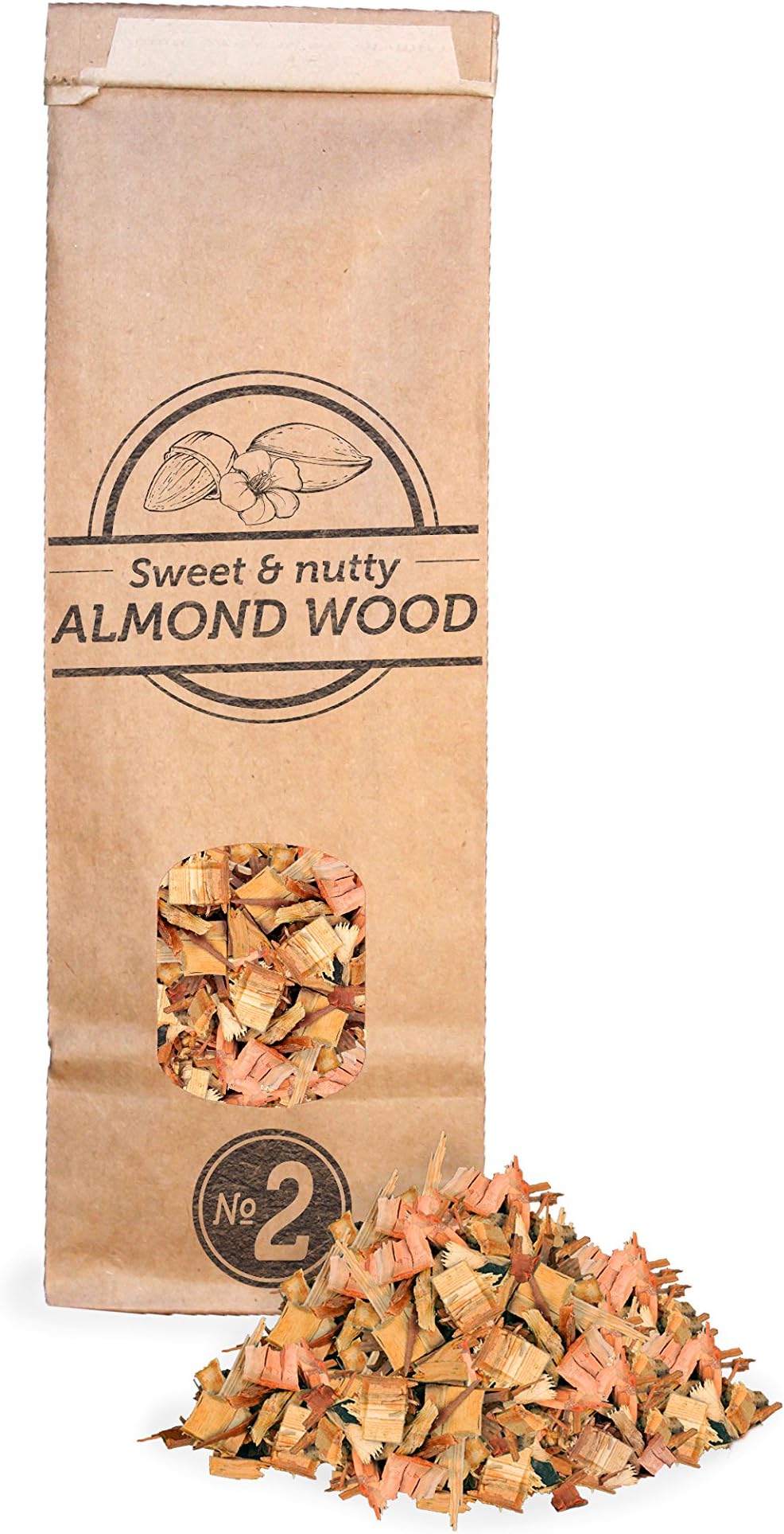 Smokey Olive Wood500mL, Almond Wood Chips for BBQ and Smoking, Size 0'5-1 cm