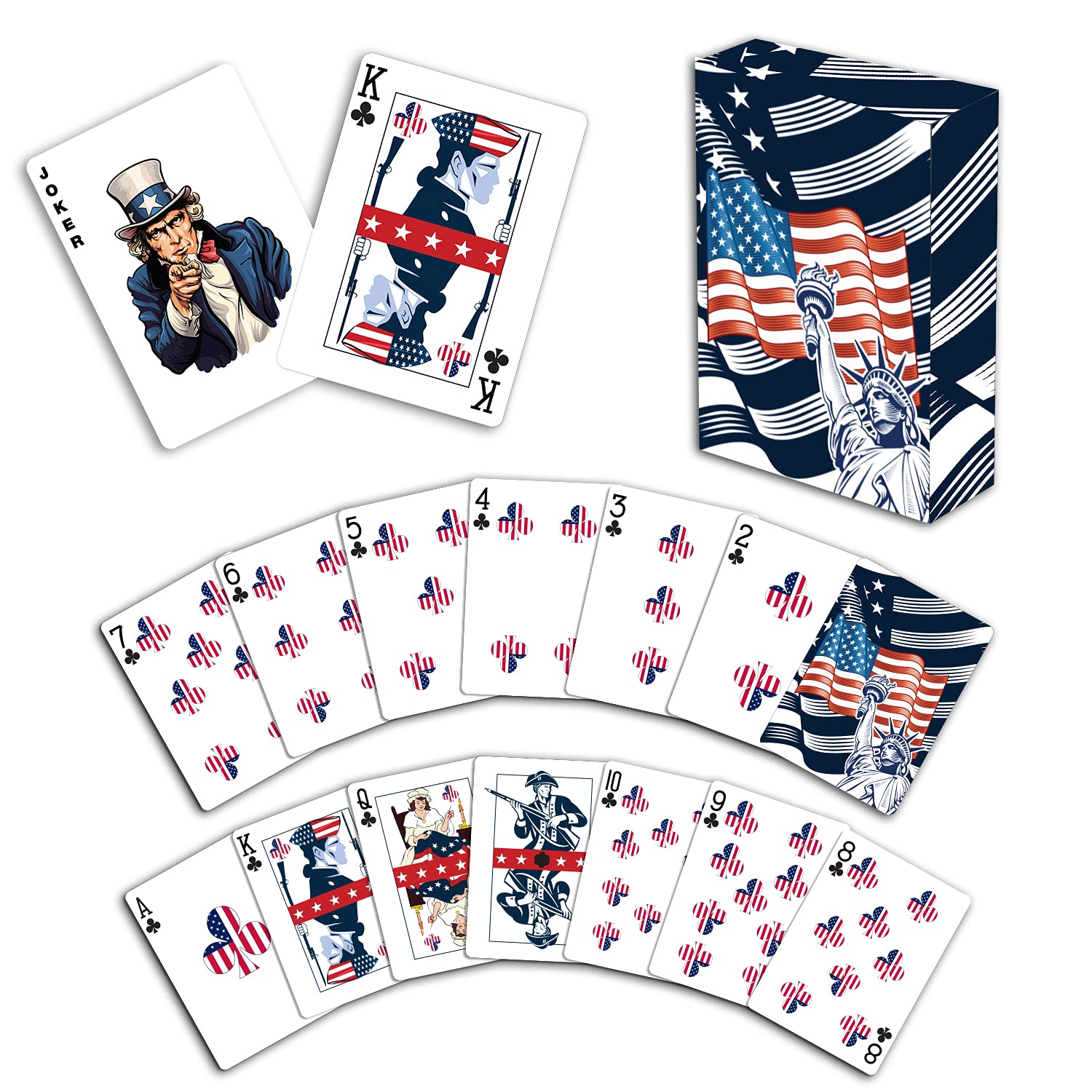 Photo 1 of Blue American Flag Playing Cards - Patriotic Graphics - Premium Quality - Veteran Gifts for Men or Women | Flag Playing Cards Blue