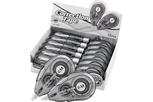 Vobou White Correction Tape Dispenser, Easy To Use Applicator for Instant Corrections, For school, Office (Black, 12pack, 6M/256, Tape Width 0.2in)