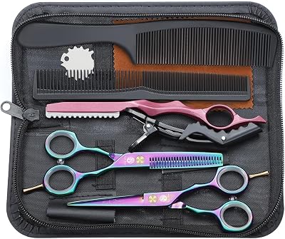 Purple Dragon 5.5 Inch Titanium Hairdressing Scissors Set Multi Colour