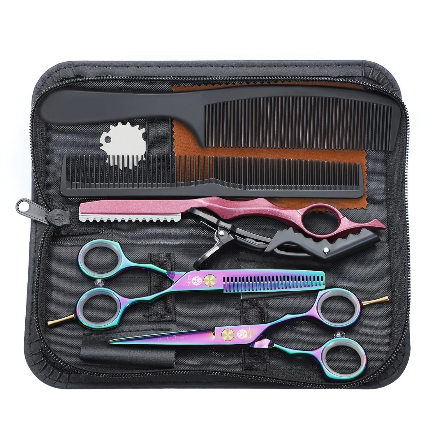 Purple Dragon Hairdressing Scissors Set Multi-Colour 5.5 Inch Hair Cutting & Thinning Scissors Kit for Men Women Kids Home Salon Barber