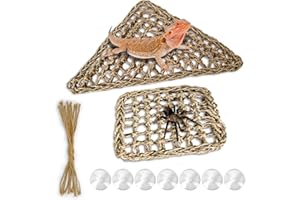 MCLANZOO Bearded Dragon Lizard Hammock Reptile Lounger,100% Natural Seagrass Bed and Cage Terrarium Tank Accessories for Geckos,Snakes,Chameleon,Hermit Crab,Axolotl,Iguana 16.5"*11"*11"+7"*7"