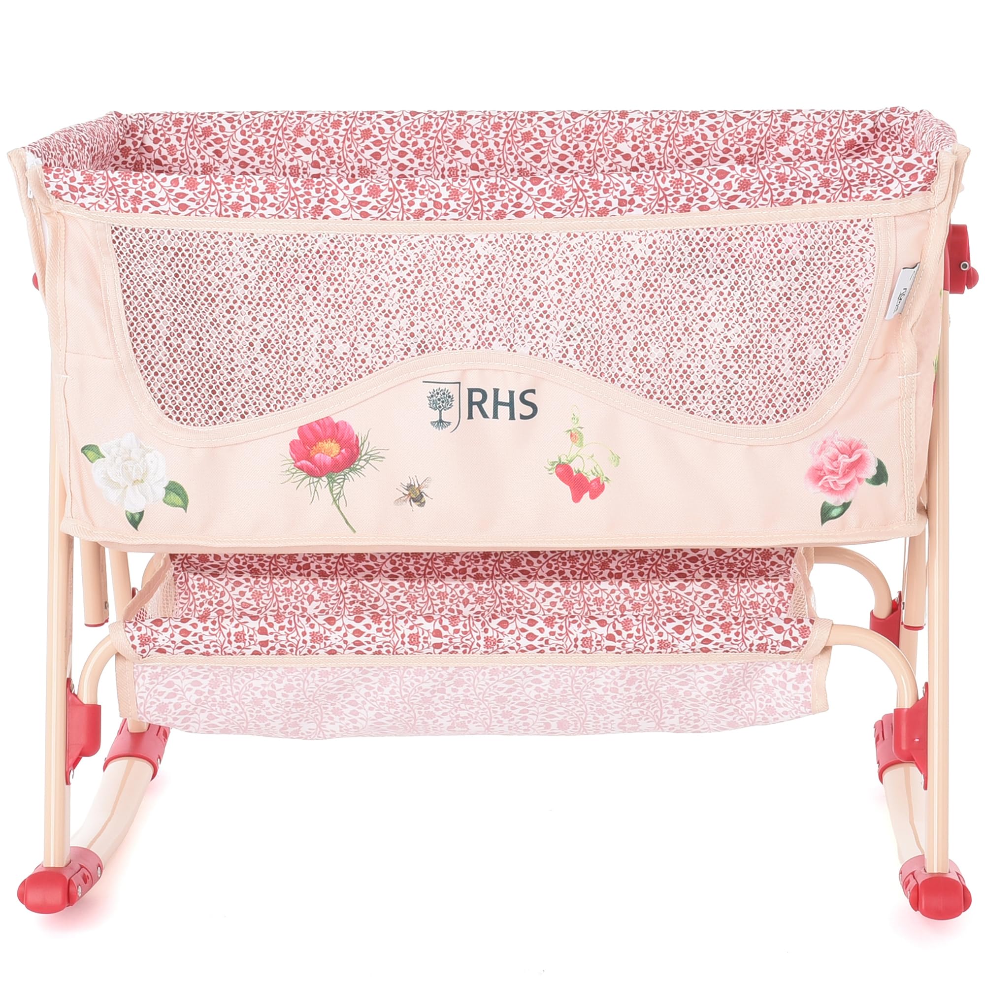 Roma Dolls Bedside Crib - Foldable Kids Toys with Cute Aesthetic, Adjustable Heights, Storage Basket - Baby Doll Rocking or Stationary Crib for Dolls up to 45cm, Ages 3 (Flora) — image 1