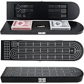 Pacific Shore Games Wooden Cribbage Board Game Set, Black Stained Continuous 3 Track for 2-3 Players with Card Storage