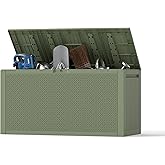 ZYJOYY Outdoor Storage Box, 90 Gallon Deck Box, Waterproof Resin Storage Bin for Patio Cushions, Gardening Tools, Lockable, UV Resistant,Olive Green