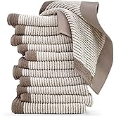 Cleanbear Wash Cloths 12 Pack, Jacquard Weaved Cotton Washcloth for Body and Face, 13.5 by 13 Inches Soft Face Towels for Sensitive Skin (Light-Brown)