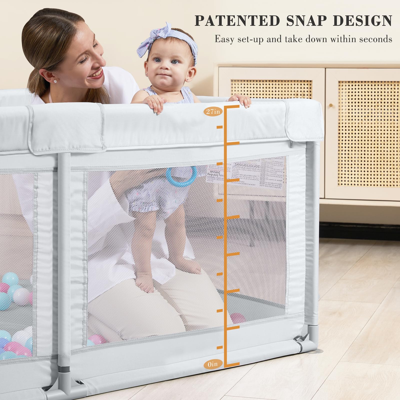 ANGELBLISS Baby Playpen, Extra Large Playard, Indoor & Outdoor Kids Activity Center with Anti-Slip Base, Sturdy Safety Play Yard with Breathable Mesh, Kid's Fence for Infants Toddlers(Grey,71”x59”)