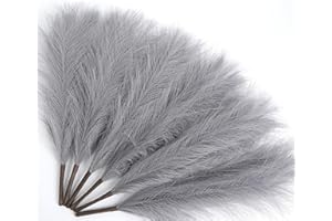 Ureymx Faux Pampas Grass Decor 17.7 Inch 6pcs, Artificial Pampas Grass Fluffy Home Decor, Short Vase Room Decor pompous Grass Flower Arrangement for Boho Home Wedding Decoration (Light Grey)