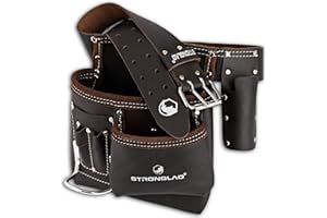 STRONGLAD Leather Tool Belt – 6-Pocket Oil-Tanned Utility Pouch – Fits 29–46" Waist | Durable Carpenter–Drywaller–Electrician Belt | Comfortable Wide Fit | Heavy-Duty Design