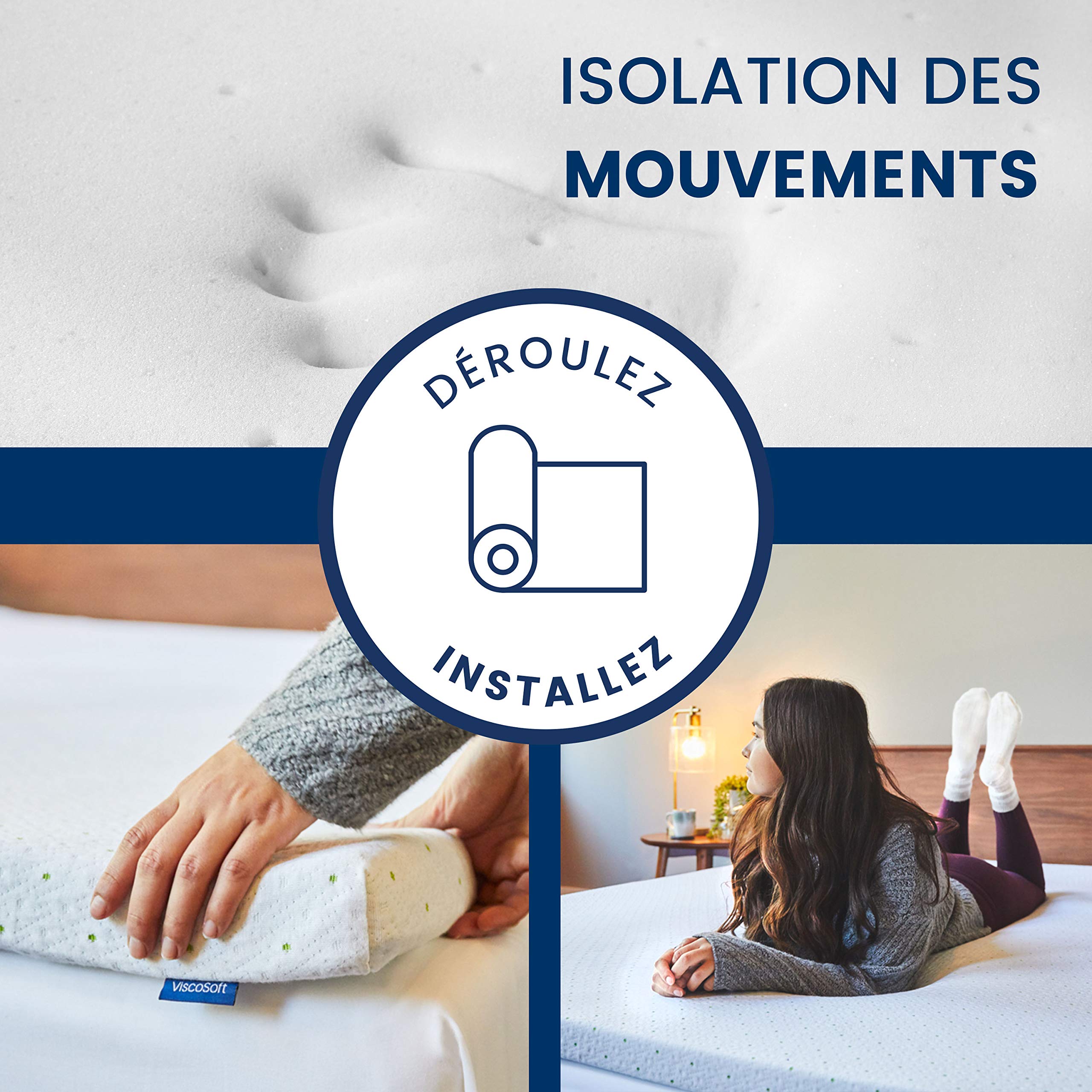 ViscoSoft - Surmatelas Mémo | 140x190 cm | sur Matelas Mémoire de Forme Prémium | Aération Optimale | Haute Densité 50kg/m³ | Housse Bambou Lavable et Ajustable | Confort Moelleux (140 x 190 x 5cm)