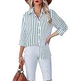 hearain Super Soft Women's Striped Button Down Shirts Linen Dress Shirts Casual Long Sleeve Blouses Tops