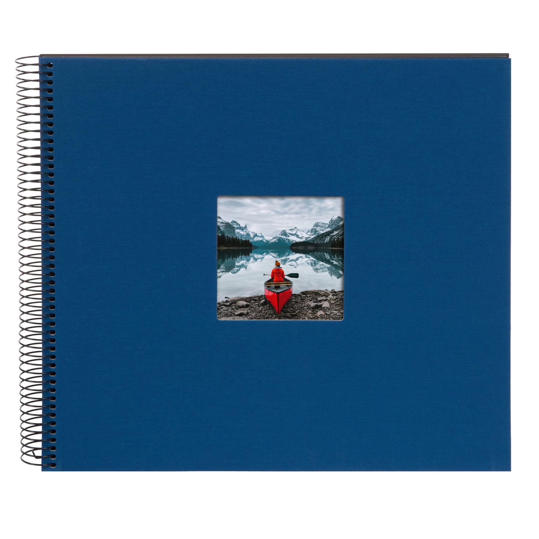 goldbuch Bella Vista 25 975 Spiral Album with Picture Cut-Out, Photo Album 35 x 30 x 1.5 cm - Spiral Diameter 2.8 cm, Linen Memory Album, 40 Black Pages, Photo Book for DIY Design, Blue