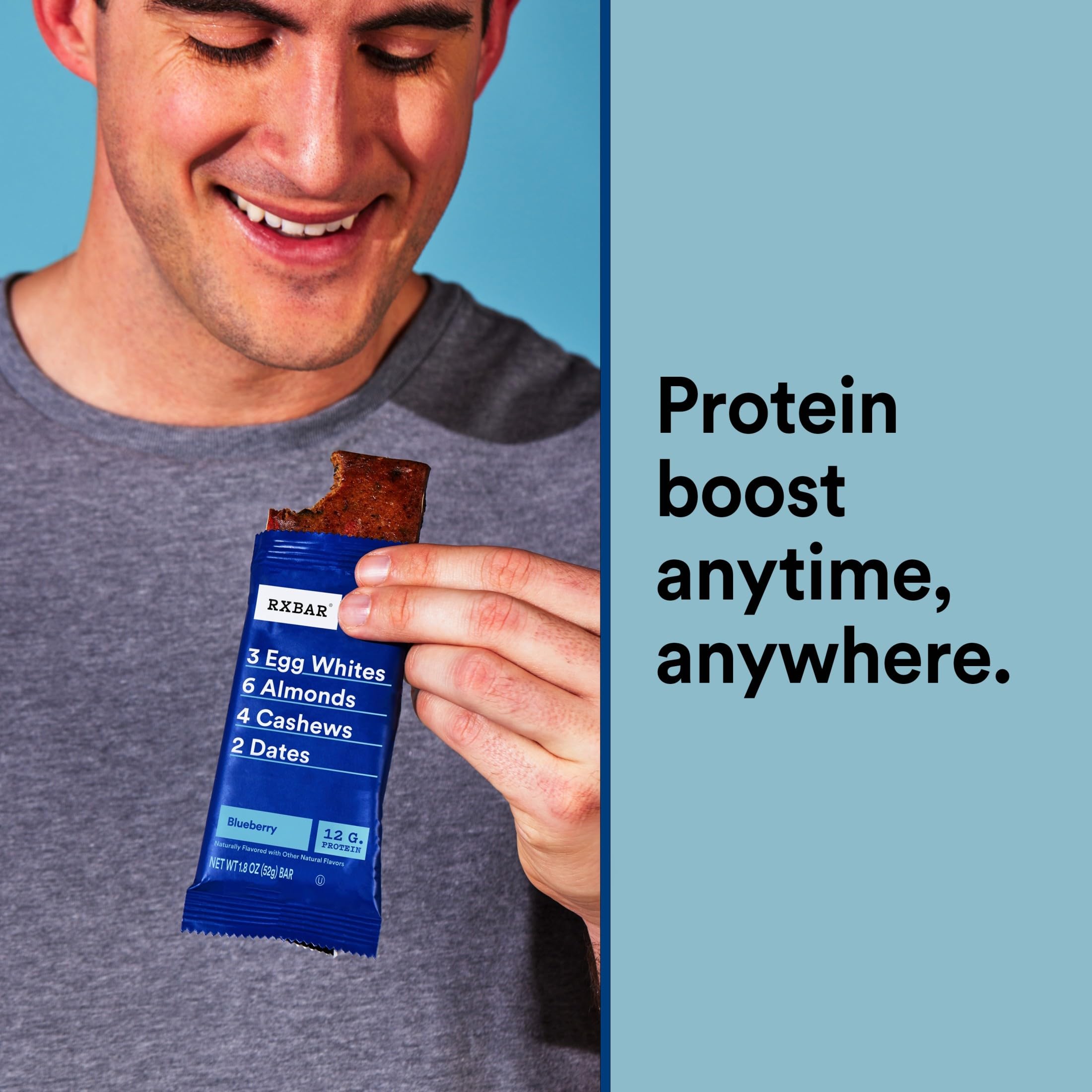 RXBAR Protein Bars, Protein Snack, Snack Bars, Blueberry, 22Oz Box (12 Bars)
