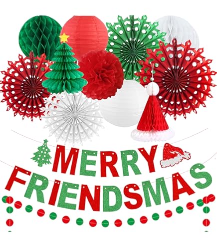 LaVenty Balloons with banner Merry Friendsmas Party Decorations