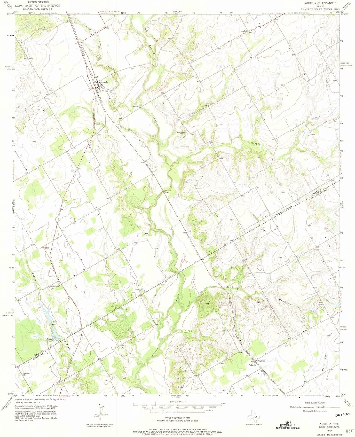 Texas Maps 1957 Aquilla, TX USGS Historical Topographic