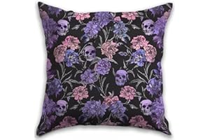RBAFAO Gothic Floral Throw Pillow Cover, Darkly Elegant Floral Decorative Pillow Spooky Tiki Skull Flower Motif, Witchy Art Deco Pillowcase Cushion Cover for Bed Sofa Living Room (Purple, 18x18inches)