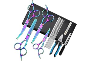 Yonihawk Dog Grooming Scissors, 8 in 1 Professional Dog Grooming Scissors Kit with Safety Round Tip, Titanium Coated Grooming Scissors for Dogs Cats Pets (Gradient Purple)