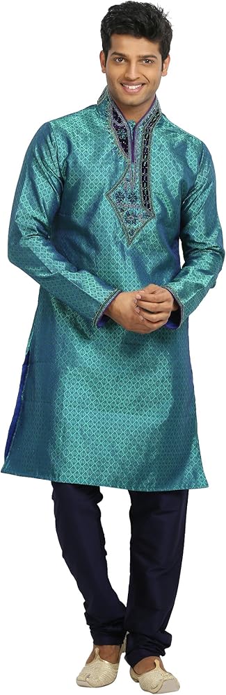 Saris And Things Turquoise Indian Wedding Kurta Pajama Sherwani Indian Ethnic Wear For Men At Amazon Men S Clothing Store