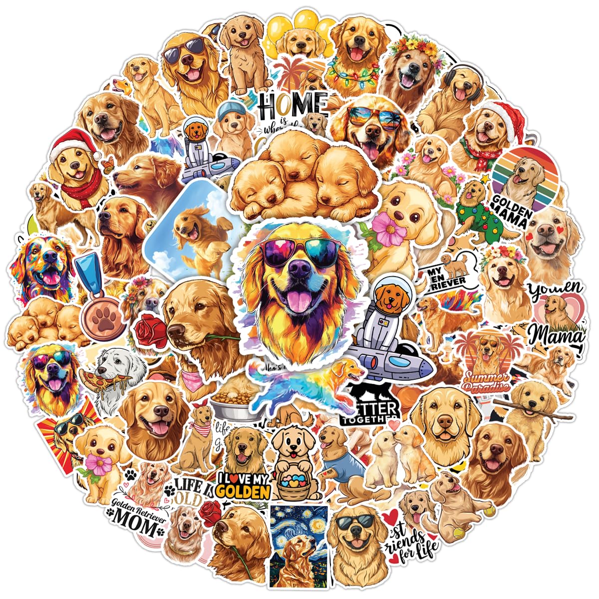 Photo 1 of 100pcs Golden Retriever Stickers Waterproof Decals for Water Bottles Laptop Luggage Computer Scrapbooking Teens Adults Girls Kids Funny Party Birthday Decorations