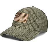 OUTDOOR SHAPING Grid Fleece Dad Cap with American Flag Embroidery & Leather Patch, Waffle Baseball Cap for Men Women