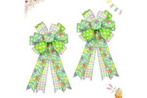 MONTEKIN Large Easter Bows for Wreath 20x11 Inch, 2 Pack Pre-Tied Easter Egg Wired Ribbon Bow, Big Tree Topper Bow for Front Door Indoor Outdoor Spring Summer Decoration (Green)