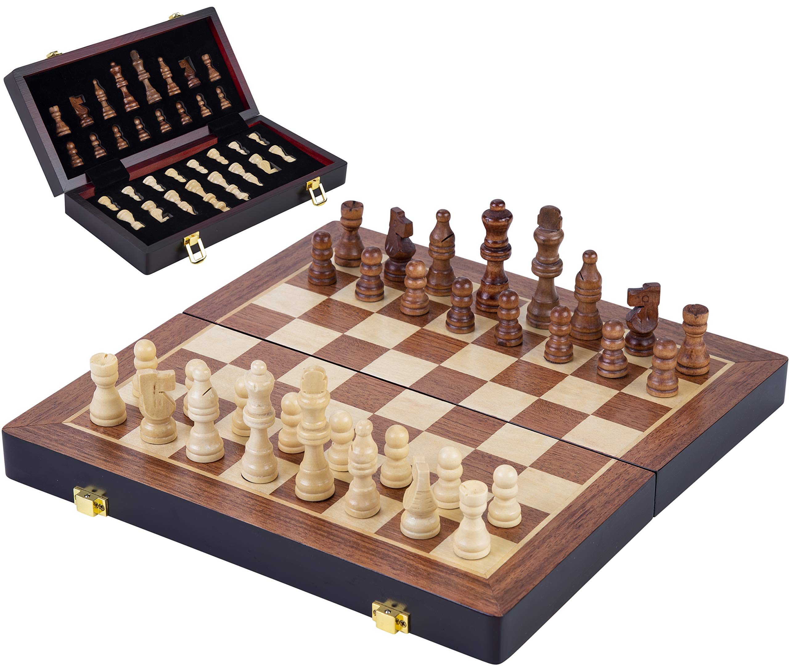 Engelhart - 150206 - Luxury Chess Set in Solid Wood - folding table with nice carved pieces - Ash wood (45.5 cm)