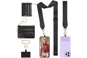 LOUXIFENG Clip and Go Strap for Women - Crossbody Phone Lanyard with Zipper Leather Pouch and Adjustable Phone Chain