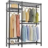 VIPEK V2 Heavy Duty Clothes Rack, Portable Metal Closet System, Black | Freestanding Wardrobe with 4 Tiers Adjustable Wire Shelving &amp; 3 Hanging Rods Clothing Rack, Closet Organizer, Max Load 700LBS