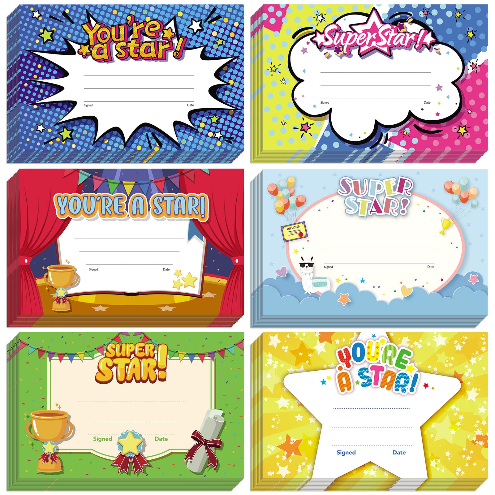 Photo 1 of Eaasty 60 Pcs Back to School Recognition Rewards Award Certificates for Kid Student Preschool Award Certificates of Achievement Card for Teacher Classroom School Supplies (You're A Star)