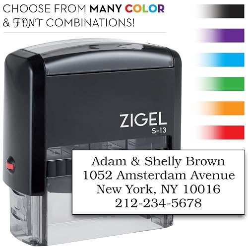 ZIGEL S-13 Custom Self Inking Return Address Stamp, Up to Five Lines of ...