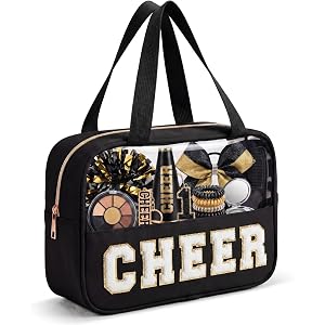 KYTACCU Cheer Makeup Bag Cheerleader Gifts Cheer Chenille Letter Cosmetic Bag Cheerleading Competition Accessories Clear Trav