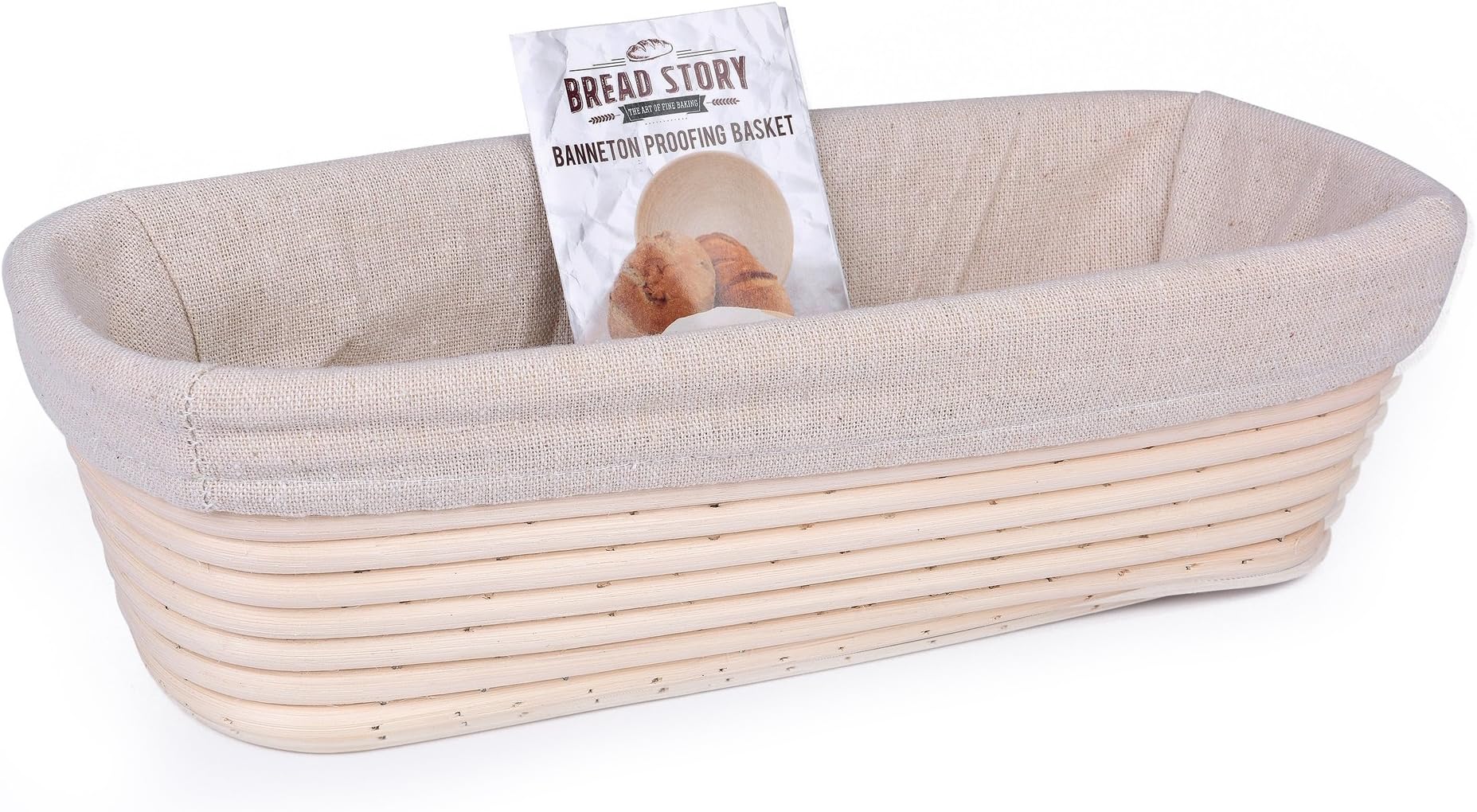 (30 x 14 cm) Rectangle Proofing Basket Set by Bread Story Oval Banneton Brotform Handmade Unbleached Natural Cane Bread Baking Kit with Cloth Liner Plus Bread Baking eBook Course