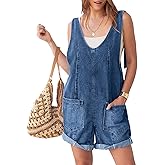Glamaker Womens Summer Denim Romper Overall Shorts Casual Sleeveless V Neck Jean Romper Denim Outfit Short Jumpsuits 2025
