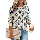 Yeokou Women Floral Sweater Crewneck Long Sleeve Knit Print Pullover Casual Chunky Knitwear