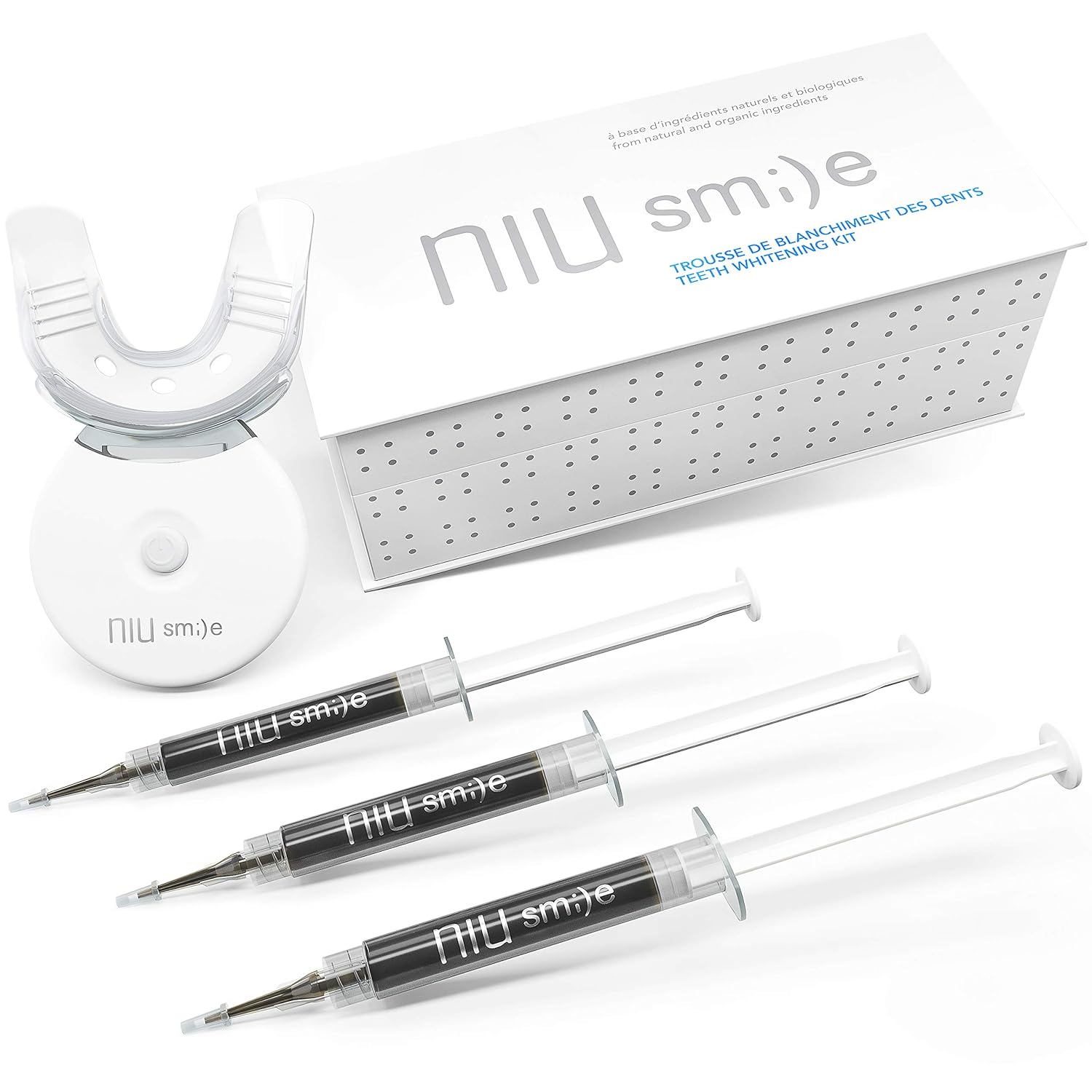 Niusmile Teeth Whitening System | #1 Dentist Recommended Activated Charcoal Teeth Whitening Kit | Teeth Whitening Kit with LED Light + Mouth Tray + Organic Coconut & Peppermint Teeth Whitening Gel: Beauty