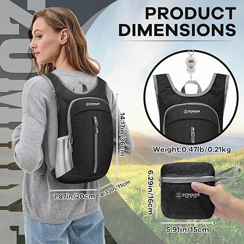 [ZOMAKE] 折りたたみリュック 10L 小型 アウトドアバック リュックサック 防水 バックパック 軽量 エコリュック 携帯リュック 登山用 キャンプ 旅行 スポーツ 防災 自転車 通学 通勤 買い物 男女兼用 - サムネイル 2